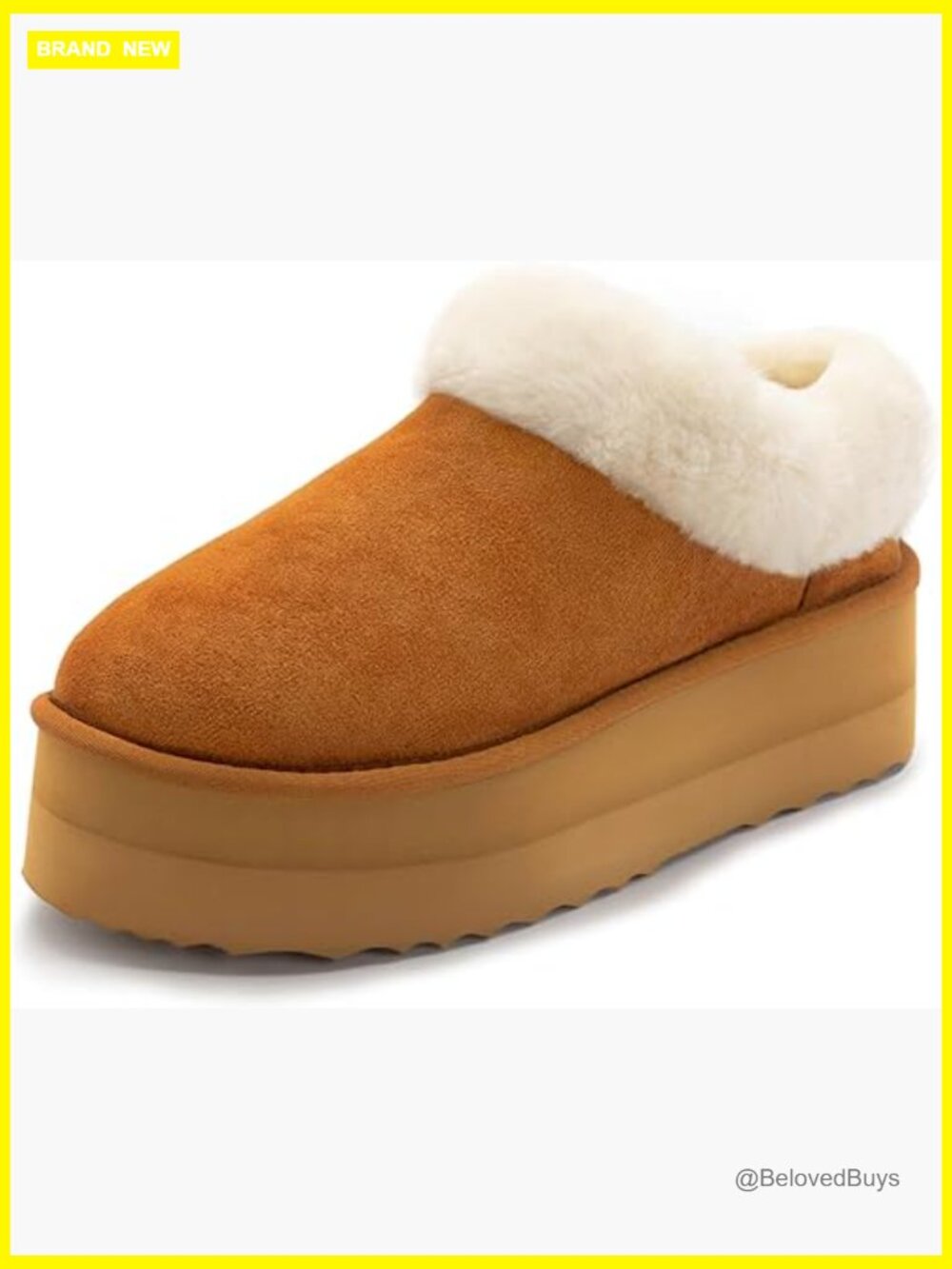 Platform Slippers for Women Slip-on Winter Warm Fuzzy Fluffy Suede House Indoor